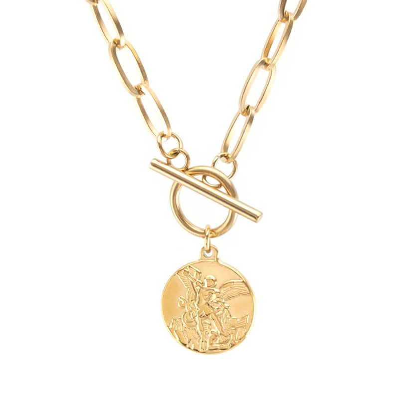 Collar de Saint Michael Arcángel para mujer, gargantilla de acero inoxidable con cierre de palanca, regalo