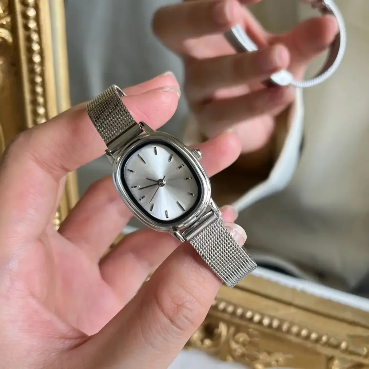 MAYZHISU Modne Zegarki Damskie Siatkowy Pasek ze Stopu Luksusowe Damskie Zegarki Kwarcowe Wysokiej Jakości Damski Zegarek z Rzymską Skalą