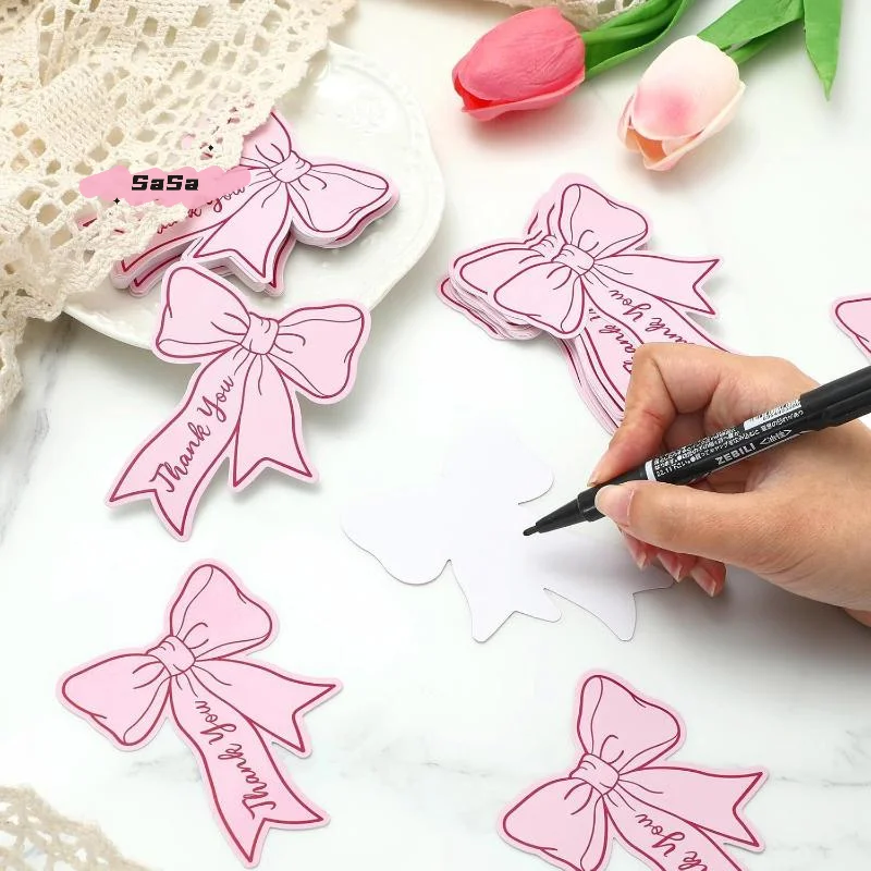50 Stück Mini-Dankeskarten mit Schleife, DIY, handgeschrieben, für Familienfeiern, Geschenke, Kindergeburtstage, Restaurants, Unternehmen, Dankeskarte