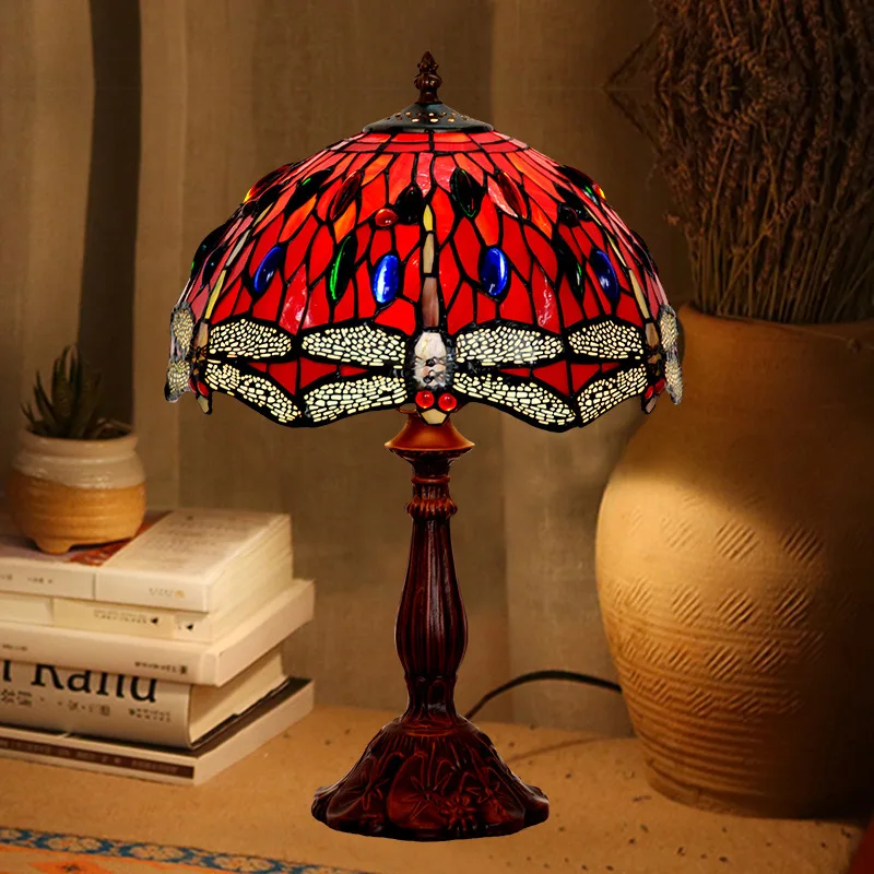 12 inch red dragonfly European bedroom bedside study bedroom glass handmade desk lamp