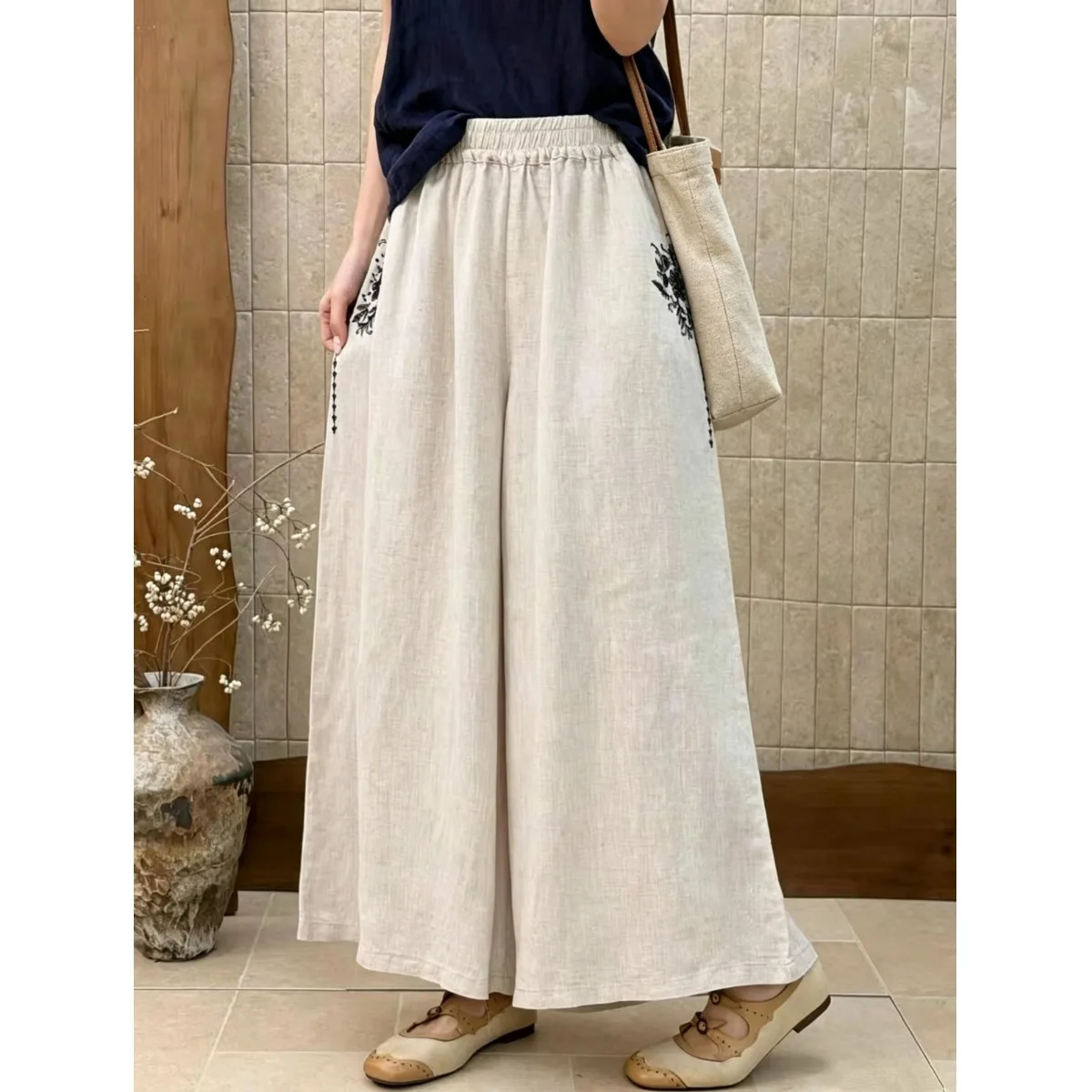 

Loose Cotton Linen Wide Leg Casual Pants plus Size Women's Summer New Style Comfortable Loose Trousers Straight Cut Pants