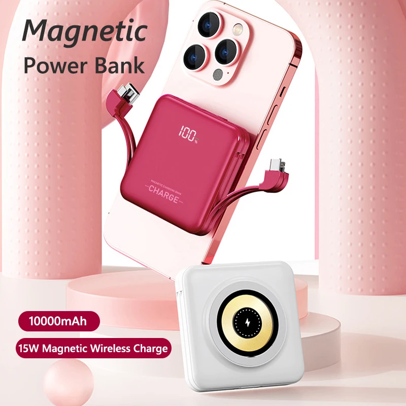 Magnetic Power Bank 10000mAh PD20W Fast Charging Magsafe Powerbank with Cable for iPhone Samsung Huawei Xiaomi External Battery