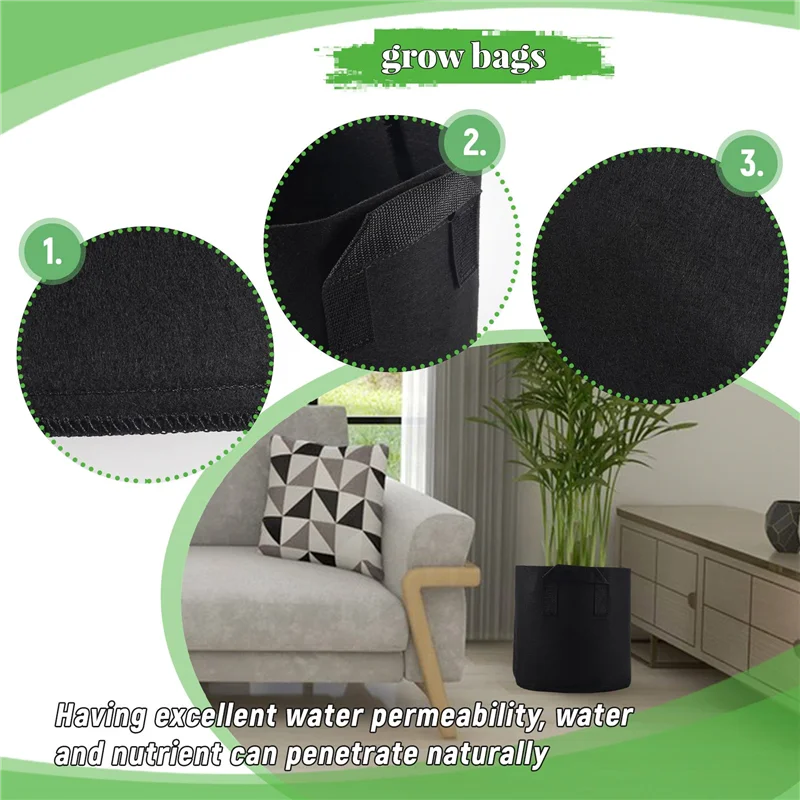 Pojemniki z tkaniny, 5 sztuk, worki do uprawy roślin o pojemności 3 galony, pojemniki z tkaniny z uchwytami na paski do ziemniaków, kwiatów, ogrodnictwa domowego