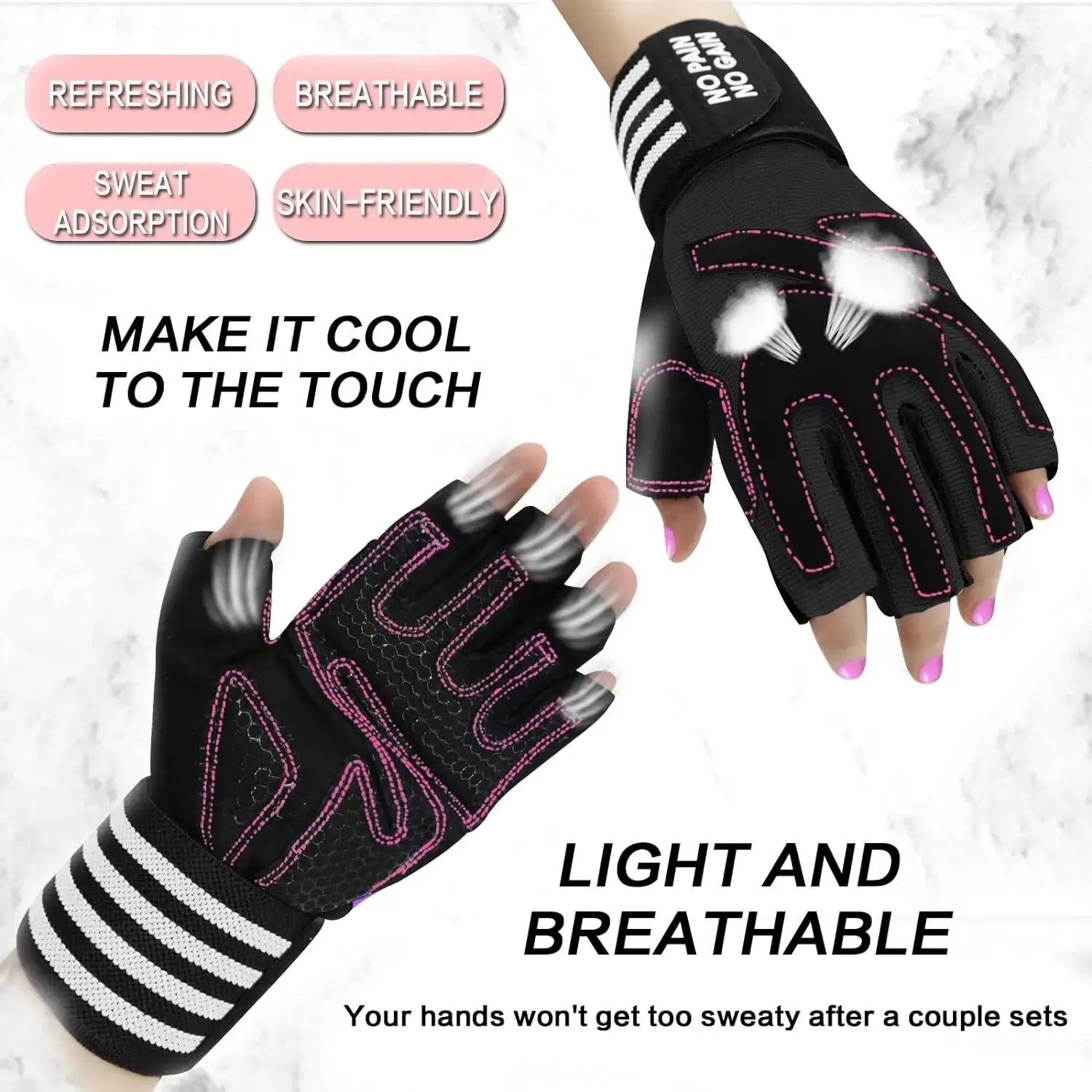 Gants de levage de poids avec support de poignet pour femme, mitaines rembourrées, demi-doigt, entraînement de gym, exercice de fitness