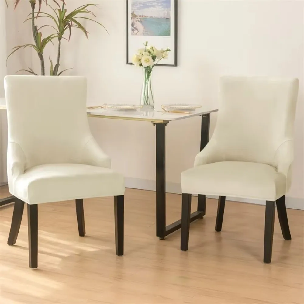 Velvet Dining Chair Cover Strech Elastic Chair Covers High Back Sloping Arm Spandex Chairs Slipcovers For Banquet Home Decor