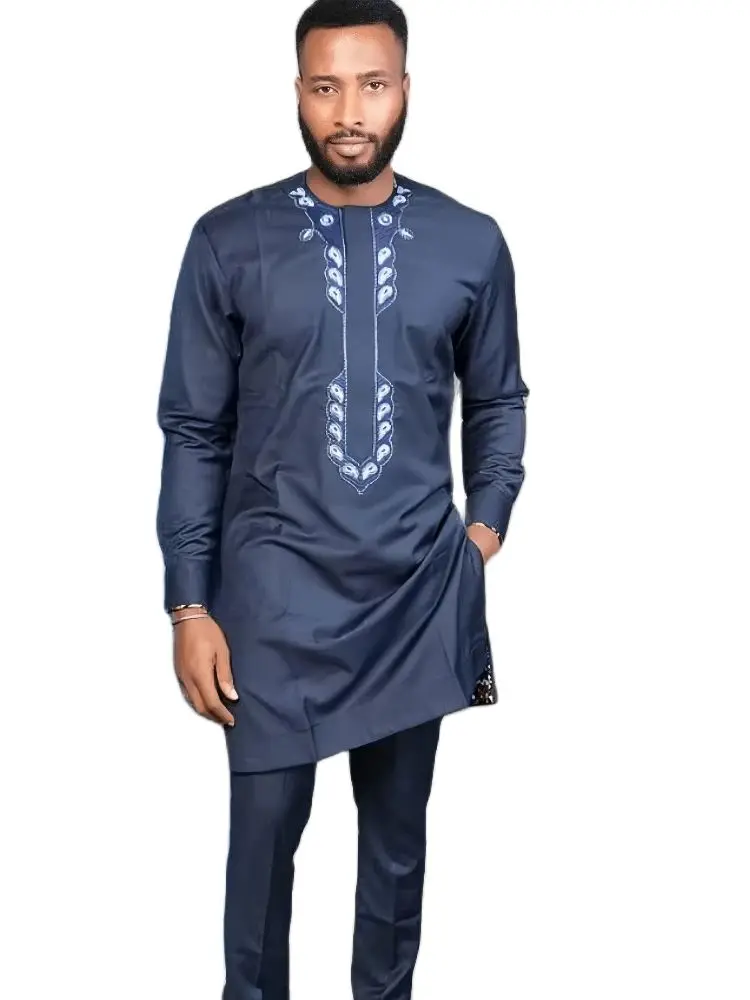 Kaftan Herren Outfits Hochzeiten Männer Sets bestickte Blumen Langarm Top Hosen afrikanische ethnische Casual Party 2 Stück Anzug Kleidung