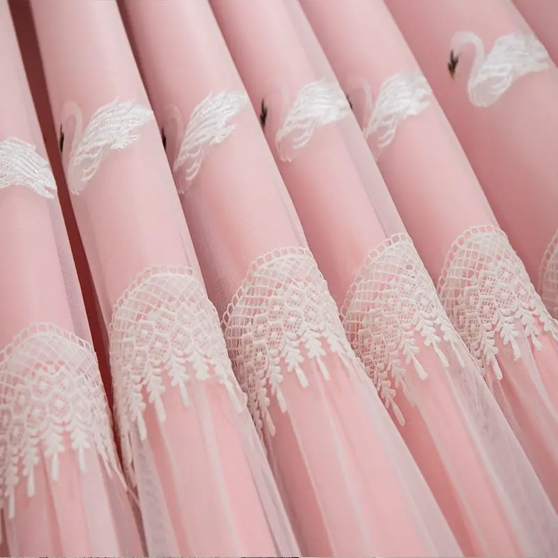 

Стиль принцессы, выдолбленная звезда, двухслойная занавеска, занавеска с вышивкой лебедя для детской спальни