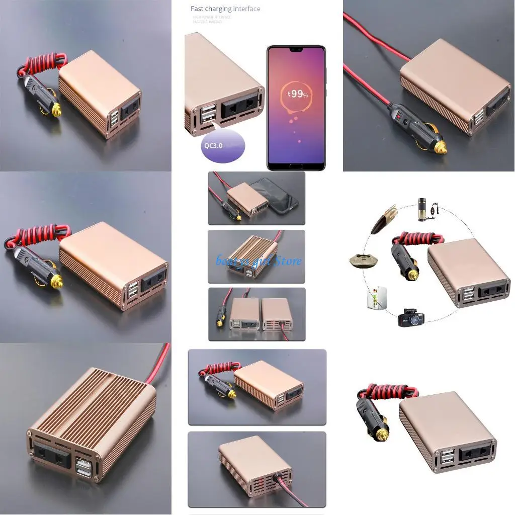 

C7AB Car Power Inverter, 12V to 220V Car Plug Adapter Outlet Converter w/ USB Port