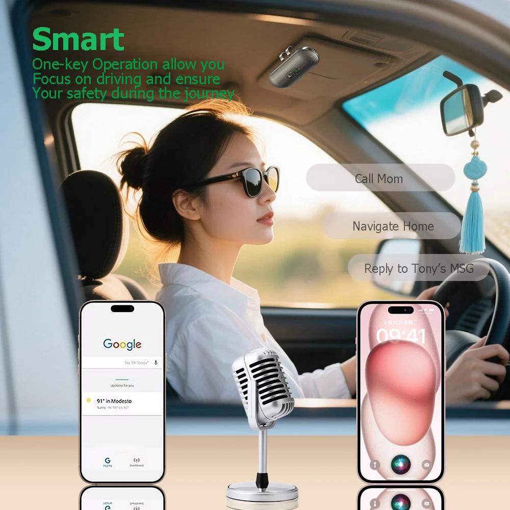 Bluetooth 5.4 Car Kit Freisprecheinrichtung 6W Freisprecheinrichtung Sonnenblende Lautsprecher MP3-Player Drahtloser Musikempfänger mit Sprachassistent – Detail 5