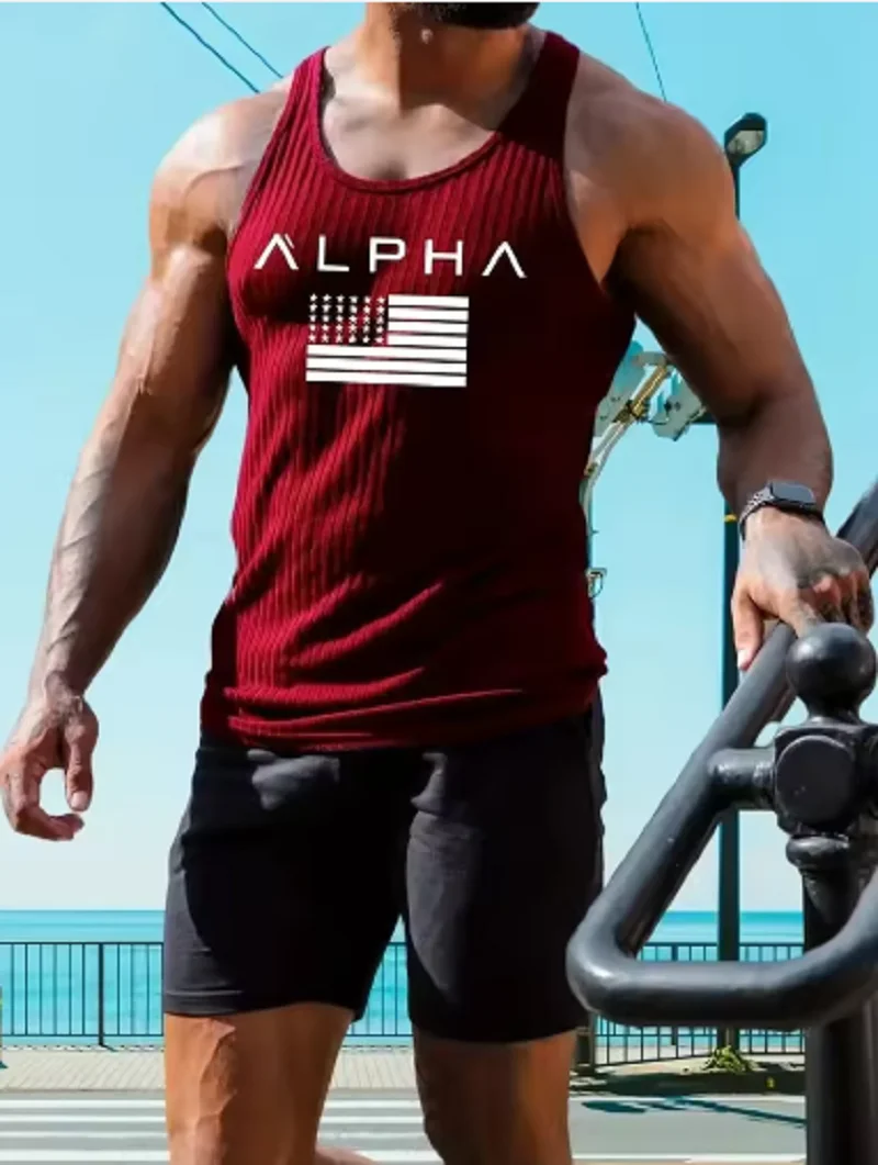 Fitness Sportvest Grote maat Heren Mouwloos Zomer Gebreid Verticale StripeLeisure Slank Herenvest Heren L-lijn Vest Heren