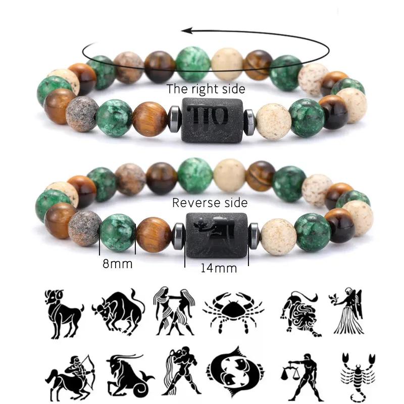 Pulsera de piedra Natural del zodiaco 12 para hombre, pulsera de Virgo, Piscis, Acuario, joyería de amistad para parejas y mujeres, pulsera del mes de cumpleaños
