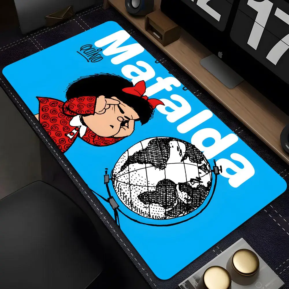 แผ่นรองเมาส์สำหรับเล่นเกมส์ขนาดใหญ่ Mouse Pad kartun mafalda 1000x500หนัง PU กันน้ำแผ่น Mouse komputer