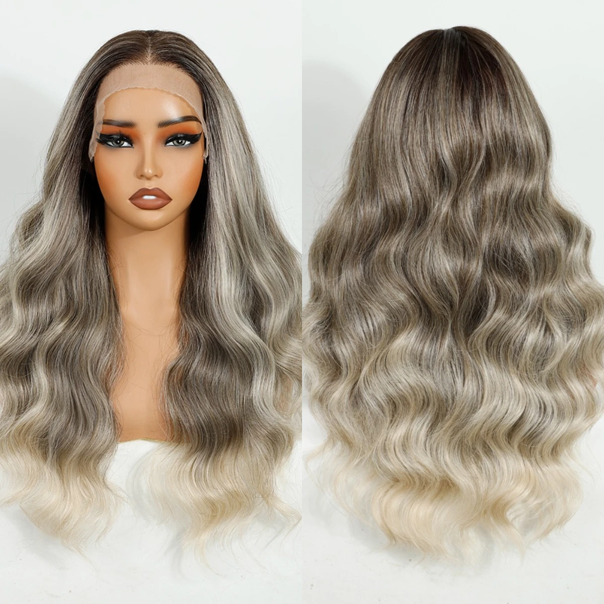Different Color Style Synthetic Long Hair Glueless HD Lace Front Wig Per Plucked HD Lace Glueless Synthetic Wig for White Women view 6