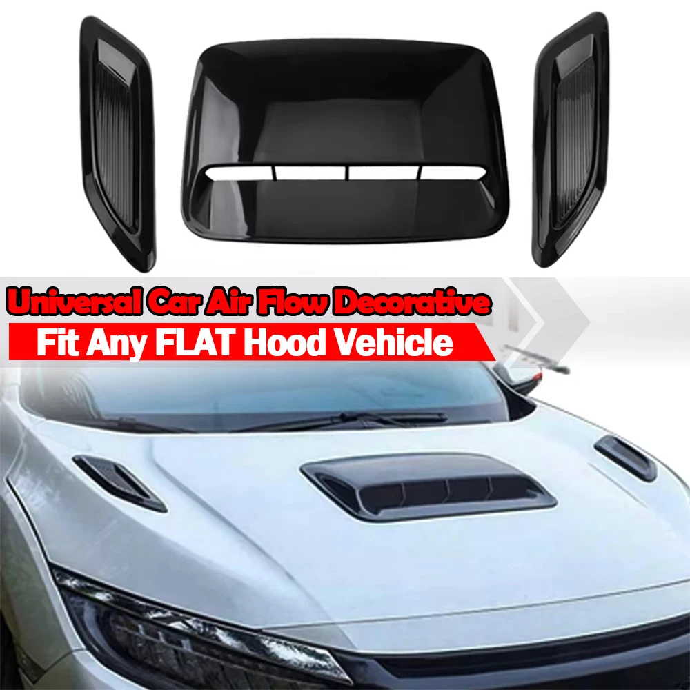 

Universal For Most Car Air Flow Intake Hood Scoop Vent Bonnet Decor Cover Center Side Air Outlet Hood Fit any FLAT Hood Vehicle