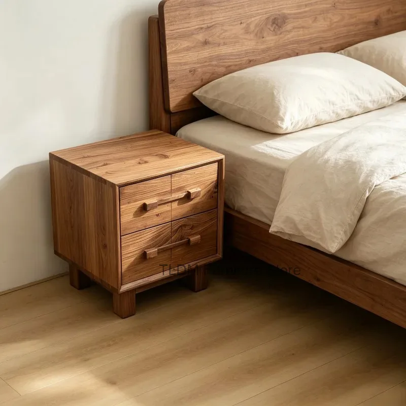Legs, Solid Wood Nightstand with Minimalist Handles, Rustic Bedside Cabinet with Natural Wood Accent Table for Bedroom Storage