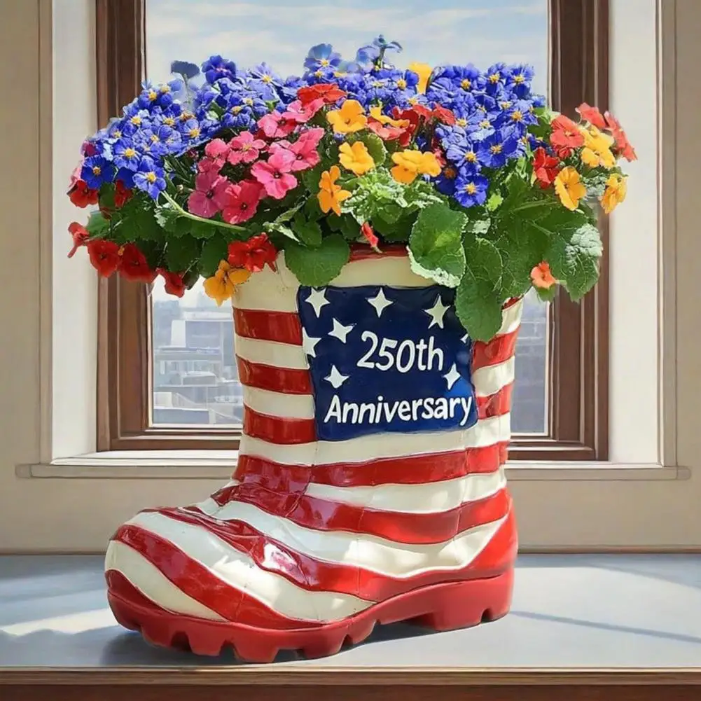 

Usa Patriotic Flower Pot Resin Boot-shaped Flower Pot Patriotic American Flag Boot Planter 250th Statue Collector Gift Active