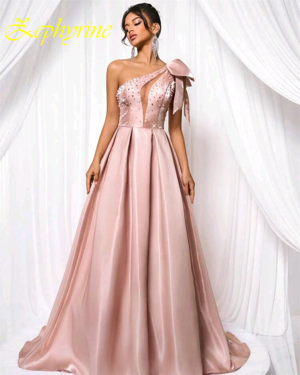 Customized Elegant One Shoulder Evening Dress and Exquisite Satin Special Occasion Gowns and Temperament Pearls Prom Dresses