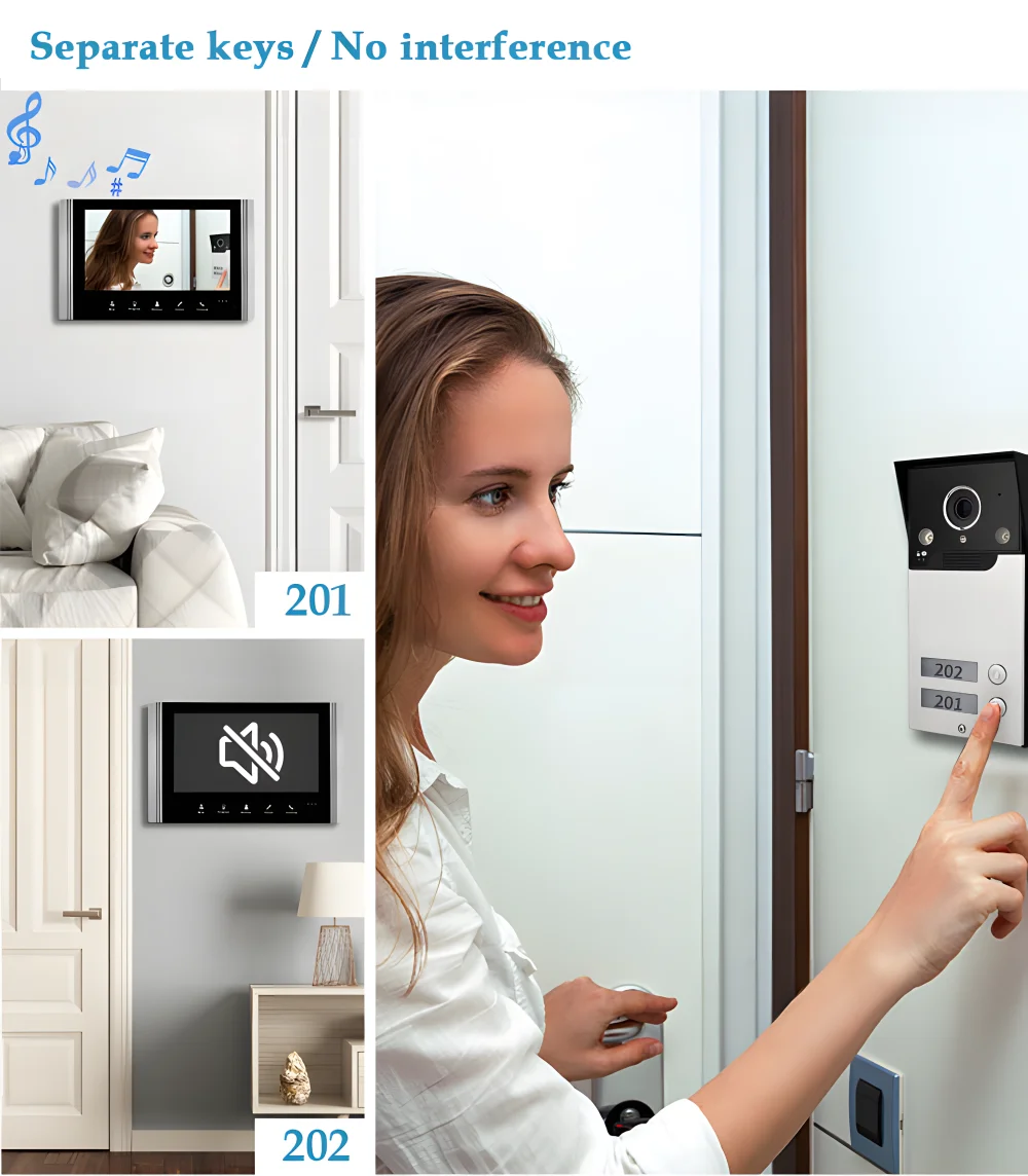 7 Inch Apartment Intercom System Touch Screen Tuya Wifi Video Door Entry System for 2 3 4 Homes Villas Video Door Phone Doorbell