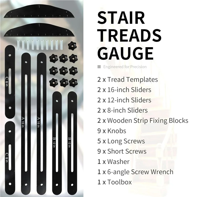 

A04G-Stair Treads Gauge Template Tool,Stair Measuring Ruler Set,Shelf Layout Tool For Stairs,Risers,Shelf And Cutting Drywall