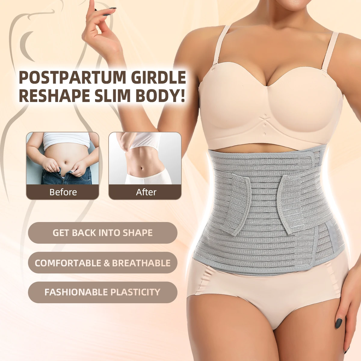 Postpartum Waist Support Belt - Comfortable Compression Trainer for Fast Recovery - Adjustable Breathable Cincher for New Moms