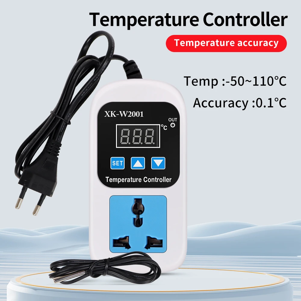 Soquete Controlador de Temperatura e Umidade Digital Termostato com Aviso de Falha Display Digital Ac110220v Sensor Ntc Xk-w2001