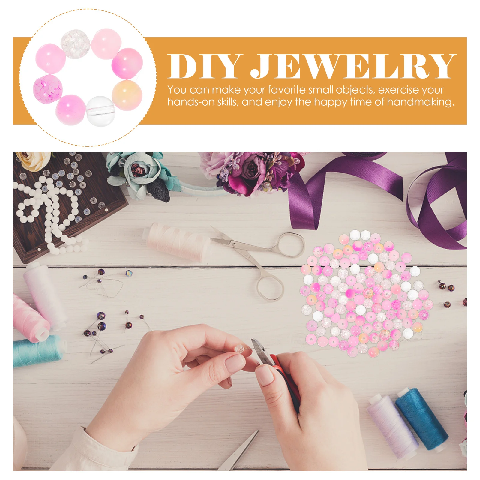 

200Pcs Handcrafted Crackle Glass Round Beads for Bracelets Jewelry Making DIY Crafts Crushed Glass,crackle Glass Beads