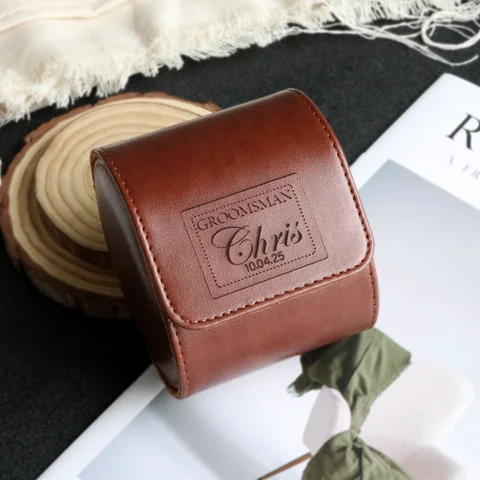 1 Slot Custom Travel Watch Case Roll Organizer Men Gifts Leather Watch Display Case Engraved Watch Storage Holder for Collection
