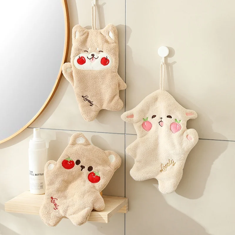 1pc Double Thickened Hand Towel Cute Hanging Absorbent Kids Towel Hanging Coral Velvet Hand Towel Sweat Cloth Hand Towel