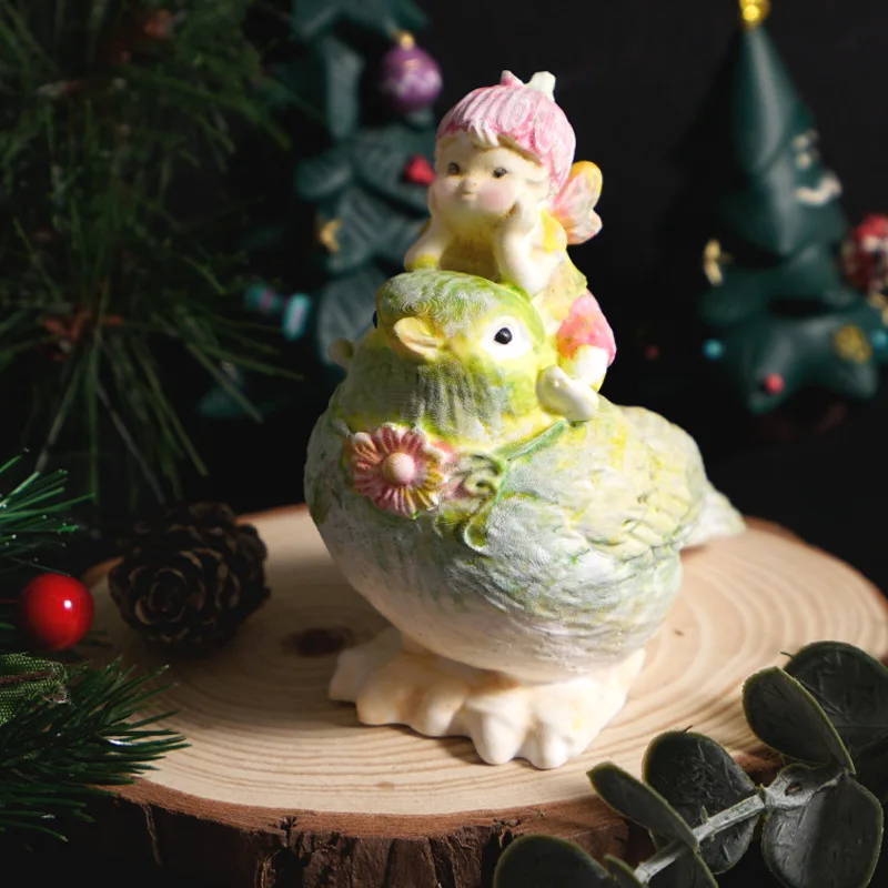 

3D Bird Flower Fairy Silicone Mold Pastoral Spirit Bird Ornament Candle Mold DIY Plaster Silicone Mold