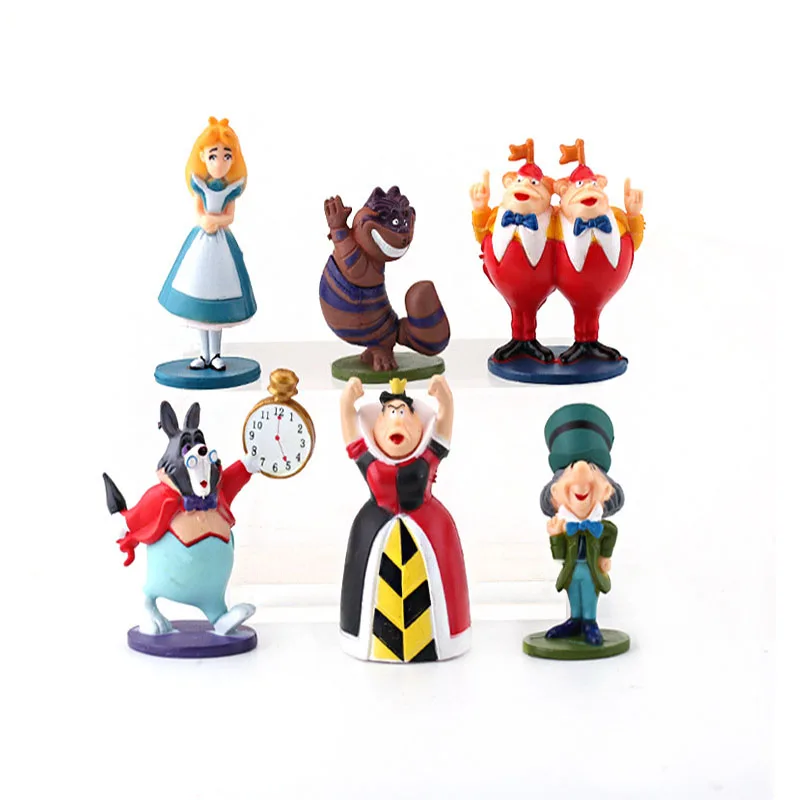 6Pcs/Set Cartoon Alice Adventures In Wonderland Action Figure Disney Anime PVC Toys Collectible Model Doll Cake Decoration Gifts