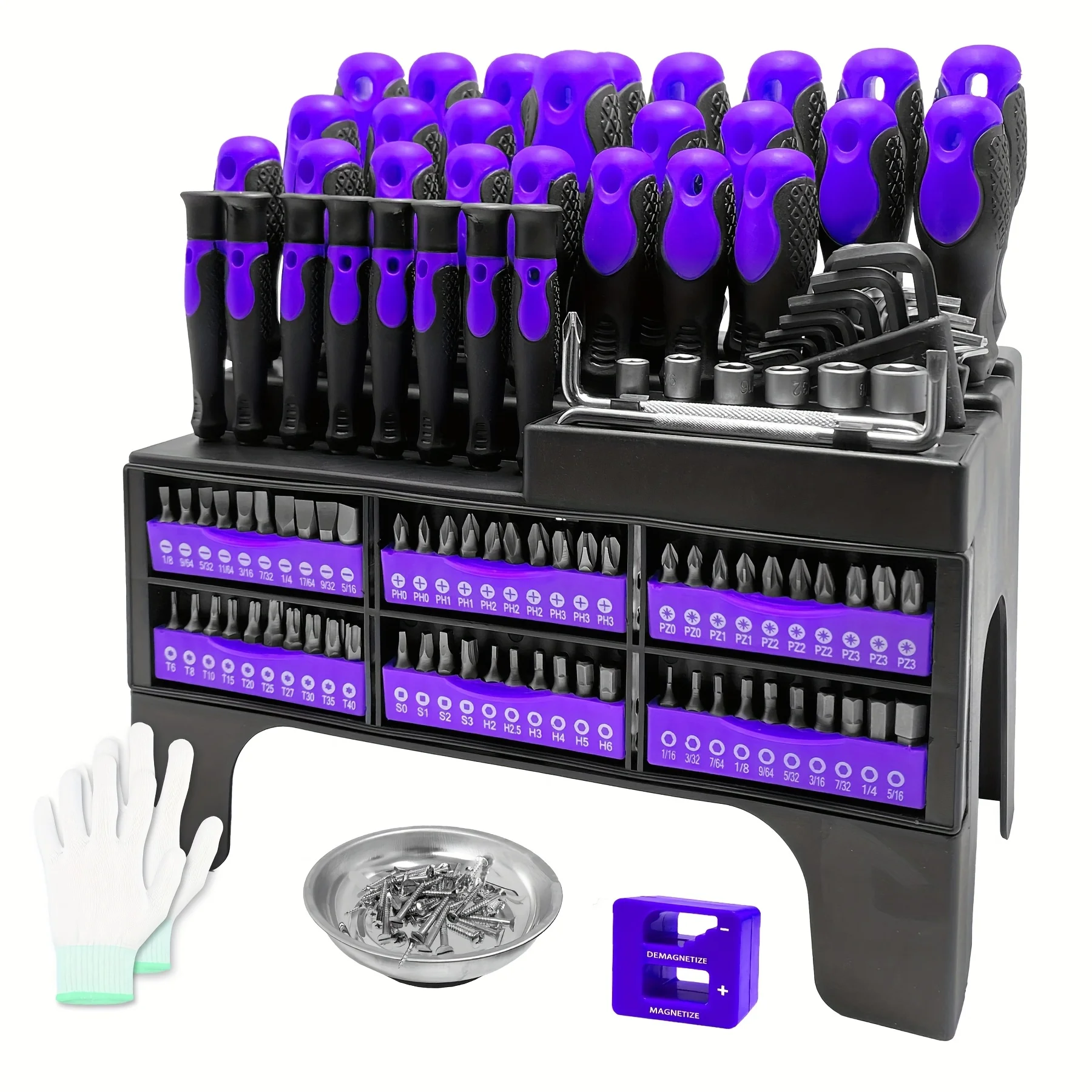 

118pcs Magnetic Screwdriver Set With Plastic Rack And Magnetic Tool Bowl, Chrome Vanadium Steel, Multi-size For Electronics And Precision Work, Non-Slip Rubber Handles, Durable Metal Construction.（Purple)