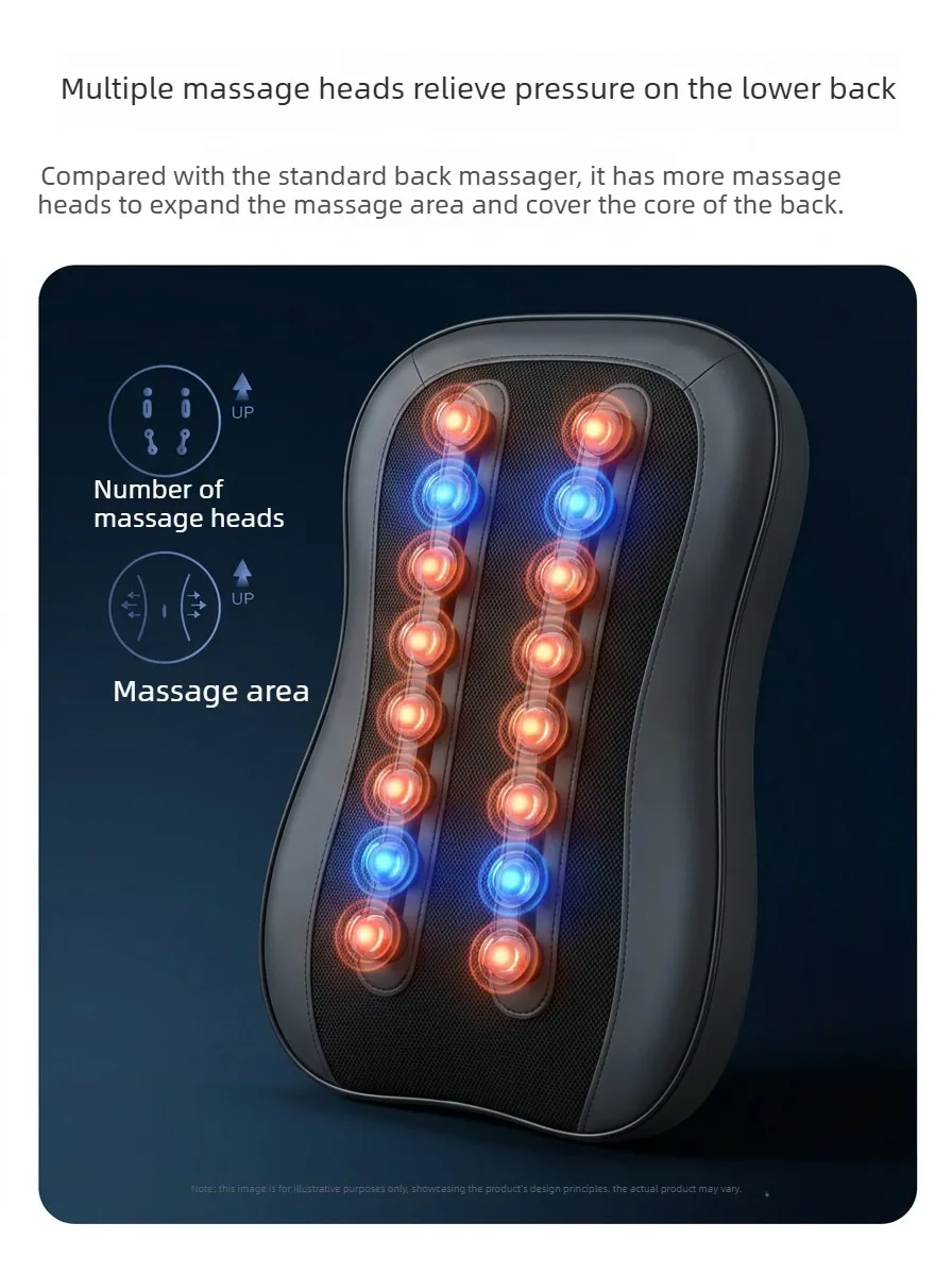 Back and Waist Massager Cervical Spine Shoulders and Legs Heating and Human Hand Kneading Home Cushion with Hand Controller Gift