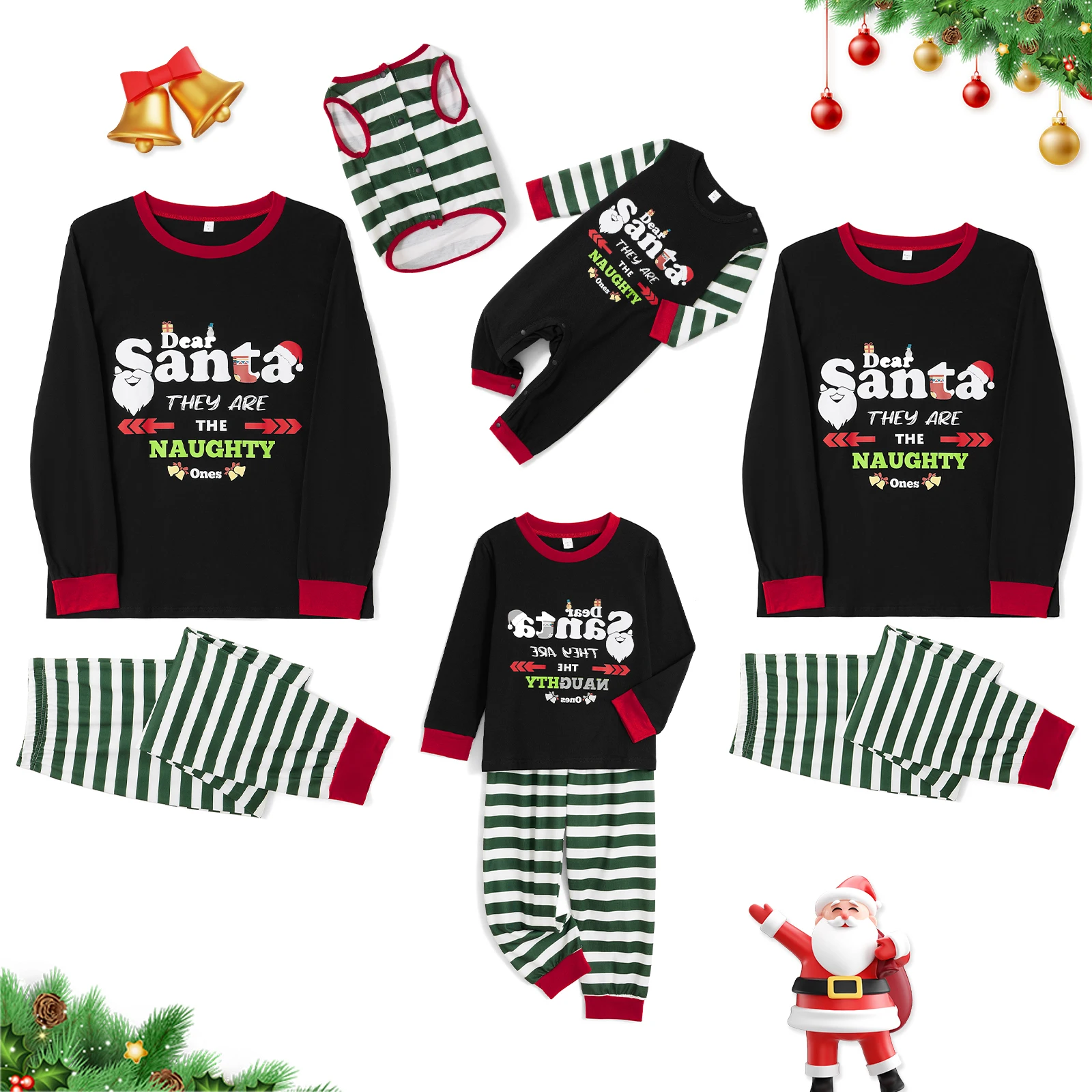 Christmas Family Pajamas Matching Set Long Sleeve Letters Print T-shirt with Striped Pants Sleepwear Loungewear 2024