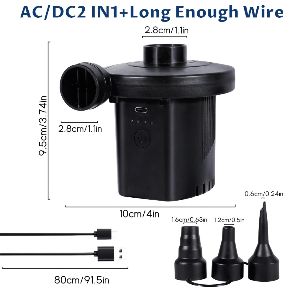 Portable Air Pump with 2000mAh Battery USB Rechargeable To Inflate Deflate for Pool Floats, Air Bed, Vacuum Storage Bags