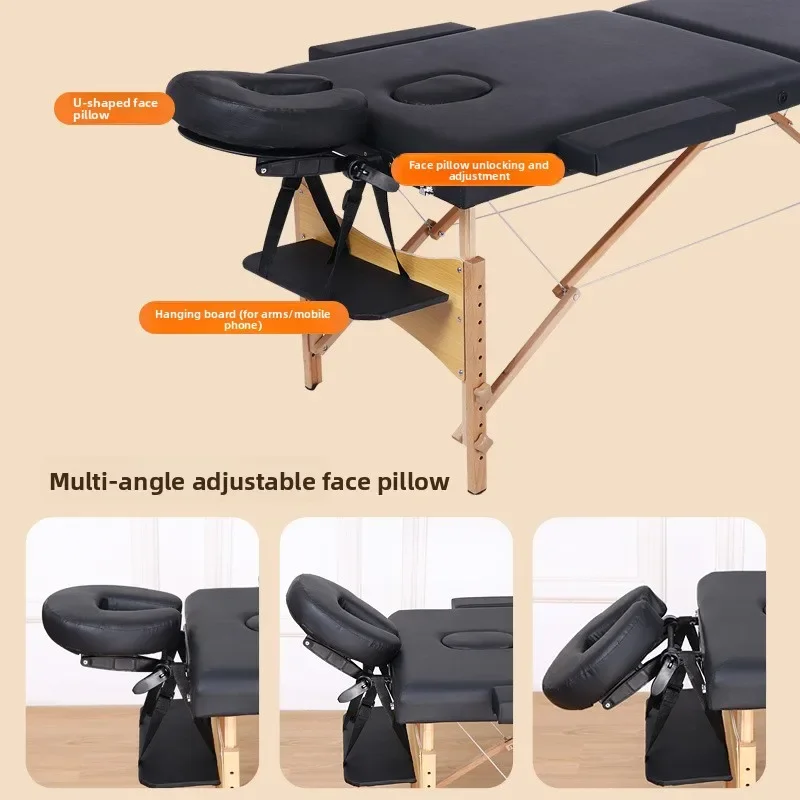 Reinforced Foldable Massage Bed Portable Home Use for Tui Na Moxibustion Tattoo Wood Therapy Wellness Bed Massage Table Spa Bed
