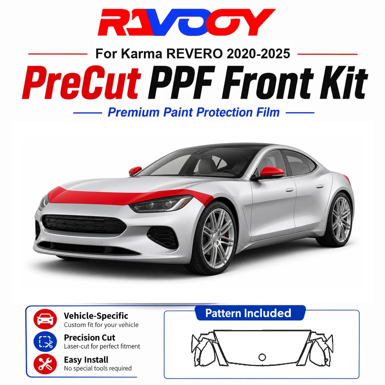 

8.5mil TPU Precut PPF Kit For Karma REVERO 2020-2025 - Hood, Fenders & Mirror Set - Self-Healing Clear Bra Film