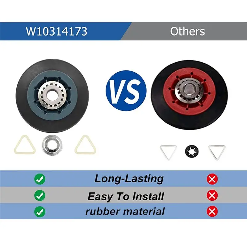 A59P new 4Pack W10314173 Dryer Drum Roller Replacement for Dryer Compatible with WPW10314173 Roller Drum Support Kit Dryer Parts