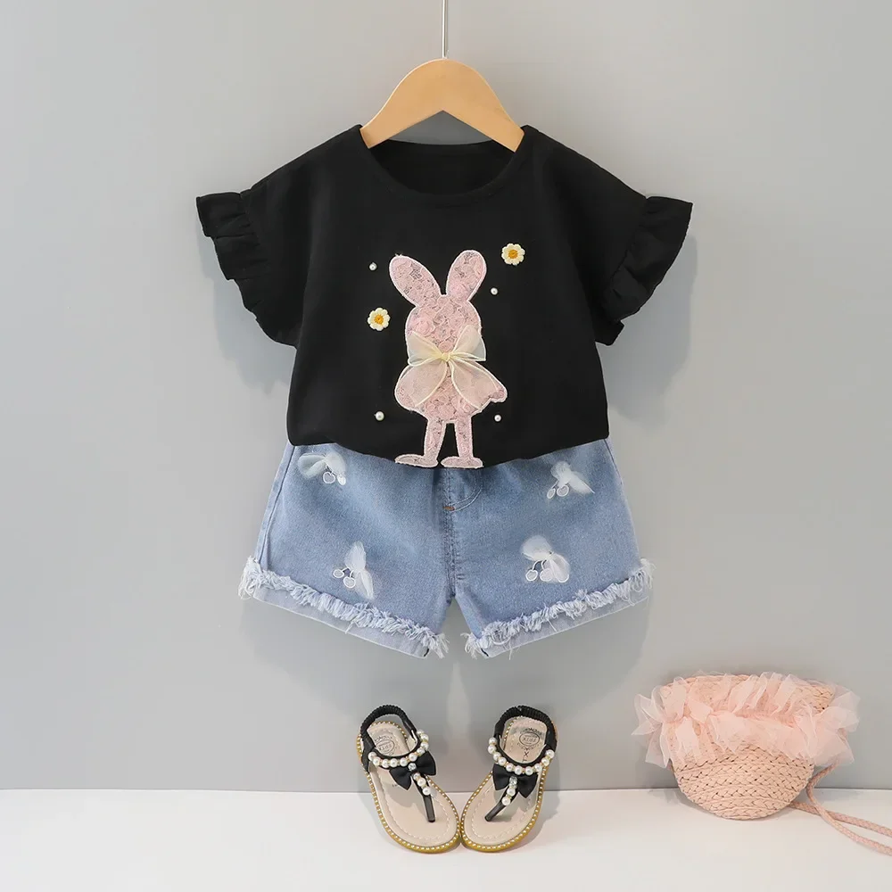 

2022 LZH Girls T-shirt+Jeans 2Pcs Outfit Set Summer Clothes 1-4 Year