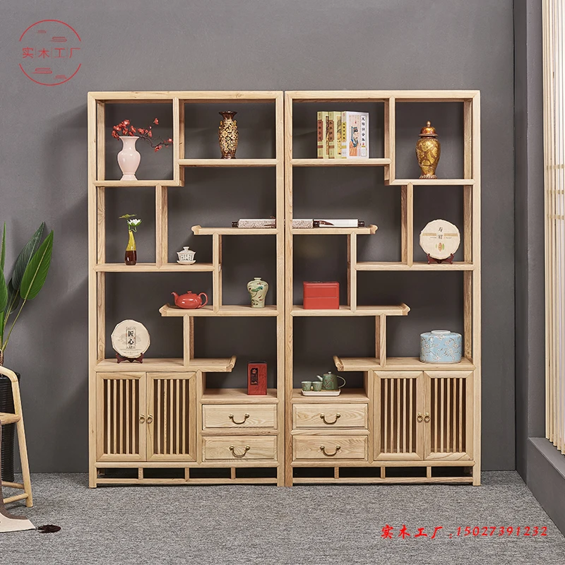 

New Chinese Bogu rack ash wood tea rack antique display cabinet custom Chinese partition bookshelf tenon and mortise multi-funct