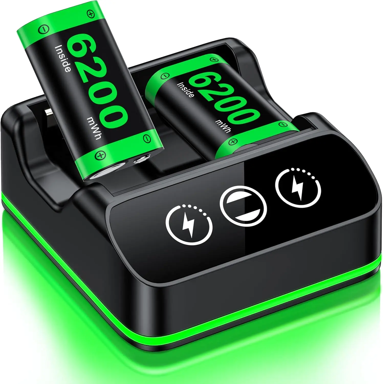 Перезаряжаемые аккумуляторы Dinofire с зарядным устройством для зарядной станции контроллера Xbox One, док-станция с 2 аккумуляторами емкостью 6200 мВтч