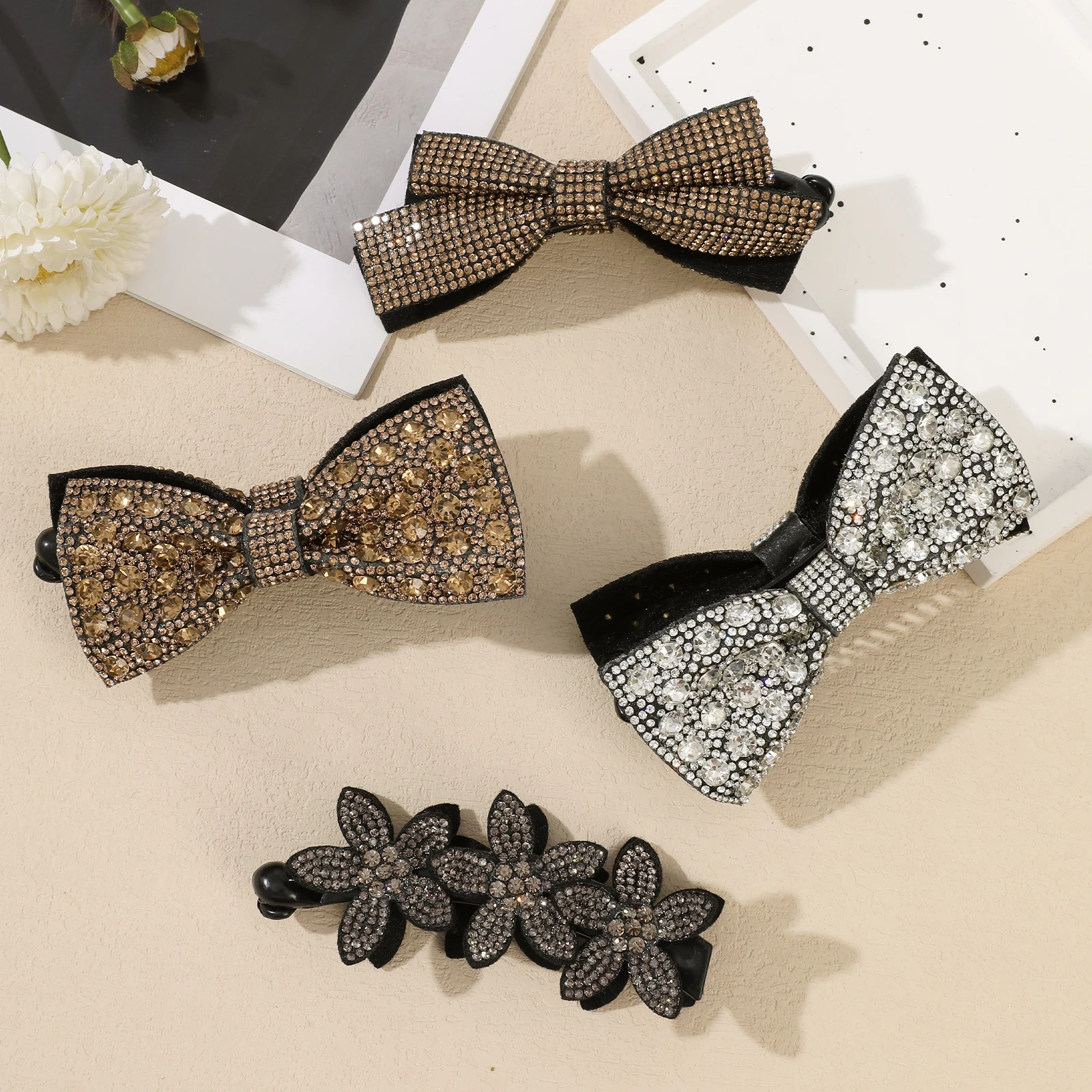 AWAYTR طويل القوس عقدة الموز كليب باريت موضة جديدة مقاطع الشعر للنساء حجر الراين المهر إكسسوارات الشعر القيثارة نانا كليب