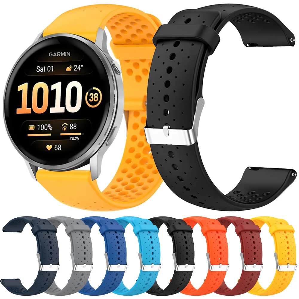 Atmungsaktives Armband für Garmin Venu 2 3 4 45mm, für Garmin Forerunner 570 165 265 255 158 970/Vivoactive 5 6, Silikonarmband 20mm 22mm