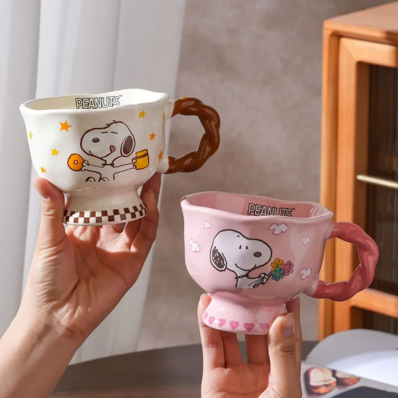 Snoopy ceramic high footed mug cute cartoon couple water cup high appearance household ceramic breakfast milk coffee cup