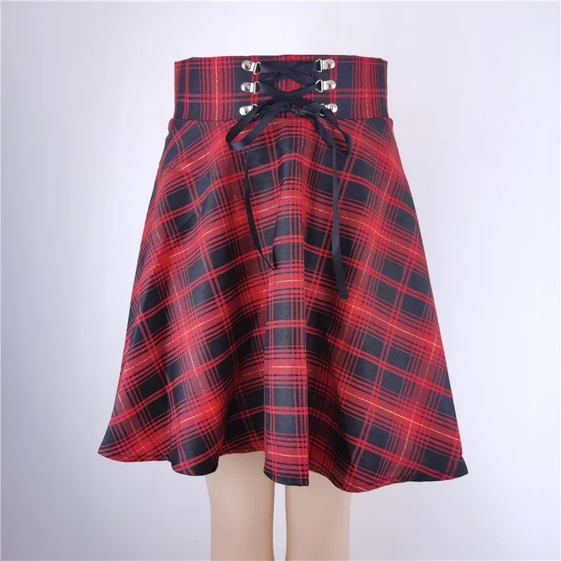 High Waist Pleated Mini Skirts Women Gothic Punk Black Lace Up Casual Streetwear Solid Feminina A-line Party Skirt Y2k