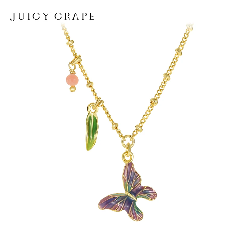 

Juicy Grape 2024 New Arrival Butterfly Necklace for Women 18k Gold Plated Handmake Enamel Necklace Birthday Party Jewelry