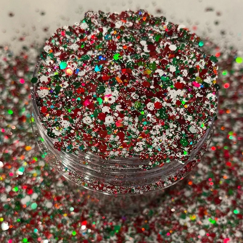 50g Christmas Chunky Glitter Mix Loose Sequins for Resin Craft Supplies Snowflakes Star Christmas Tree Design Nail Glitter