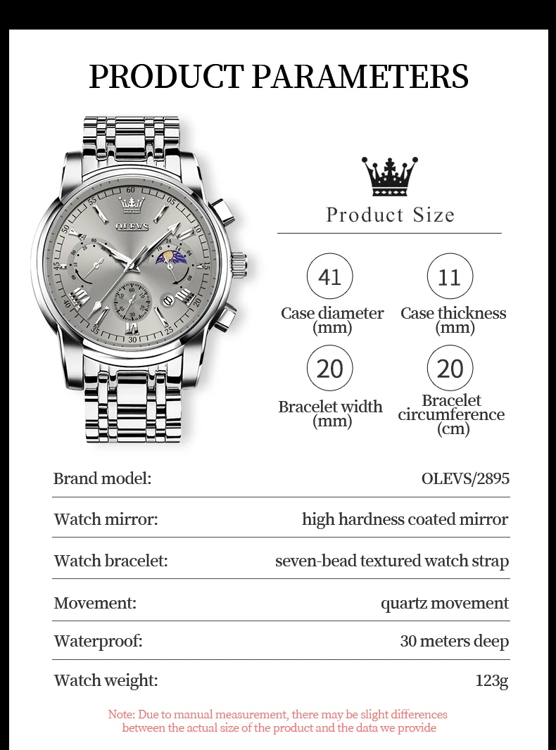 OLEVS 2895 ساعات كوارتز للرجال حصري جديد 24 ساعة مرحلة القمر كرونوغراف مقاوم للماء ساعات رجالي أصلية فاخرة ساعة رجالي #6
