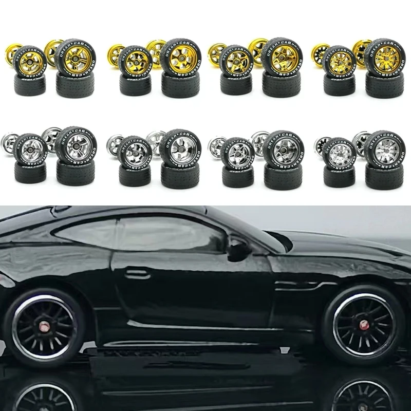 10 Set Model Car 1/64 10.8mm+12.8mm Wheels ABS For Hot Wheel With Rubber Tire Basic Model Car 1:64 Modified Parts Toy Vehicle