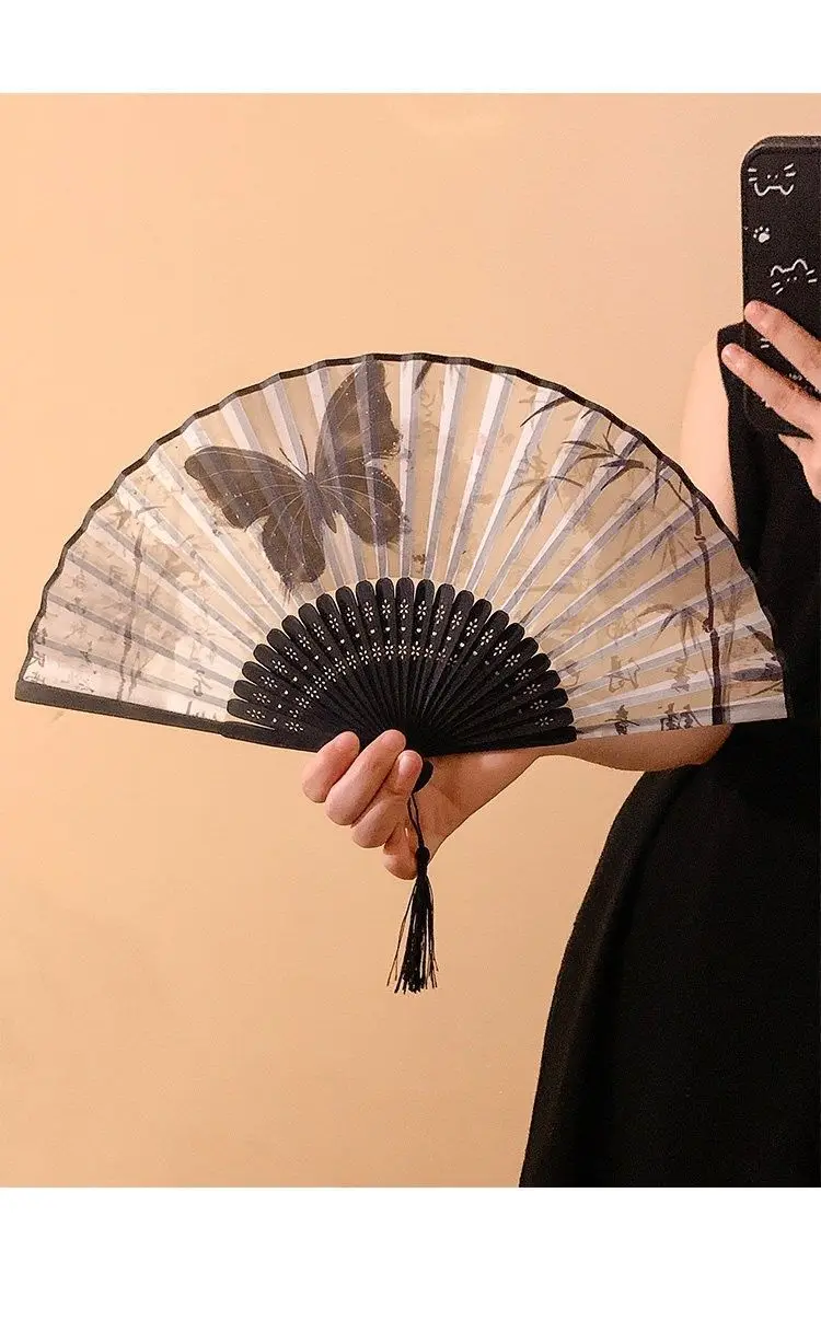 Personalized Custom Logo Text, Laser-Engraved Names and Dates, Chinese Ancient Style Ink Painting Folding Fan, Exquisite New Chinese Style for Summer, Hanfu, Cheongsam, Dance, Ancient Style Photography, Portable Handheld Bamboo Fan view 5