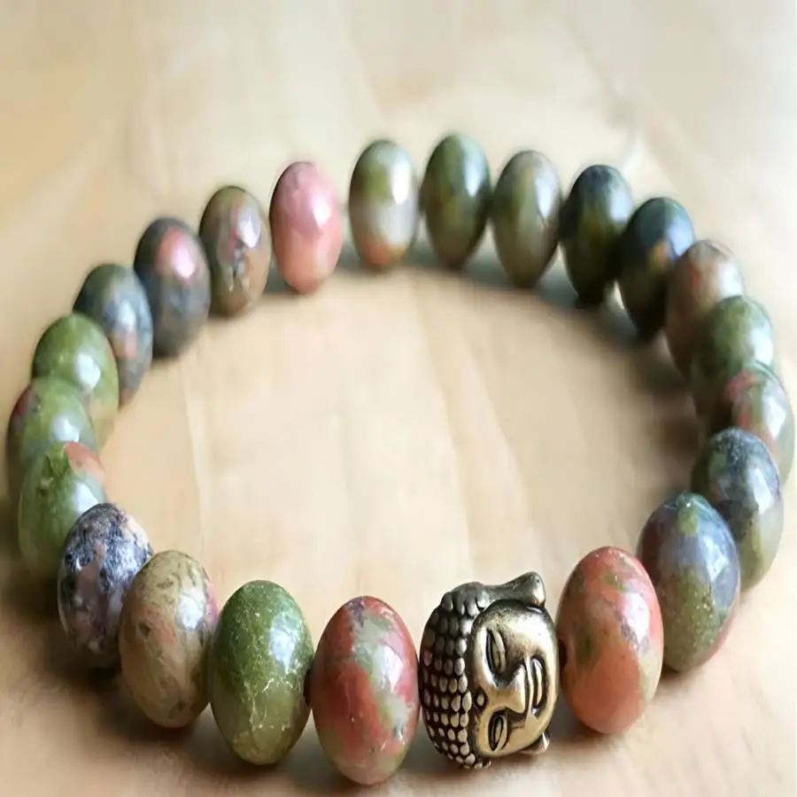 

8mm Natural Epidote Mala Bracelet Hand Bodhi Chaplet Natural stone Meditation Bead Buddhist Yoga zazen Stone Jewelry Men's